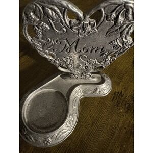 Vintage Carson Statesmetal- Pewter Candle Mom Heart Floral Accents Candle Holder